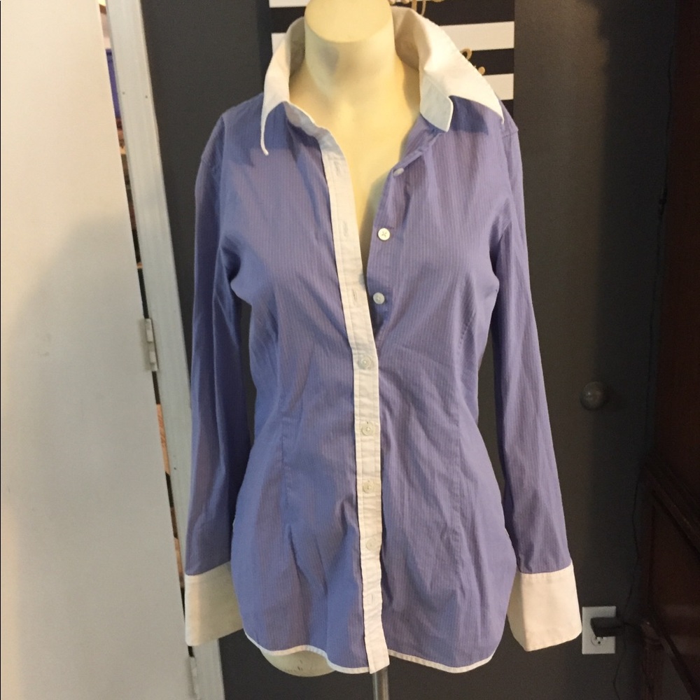 Express Button Down Pin Stripe Blouse Size M Fitte - image 1